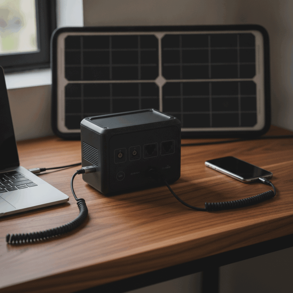 Station d'énergie portable avec panneau solaire pour recharge d'équipements professionnels en déplacement