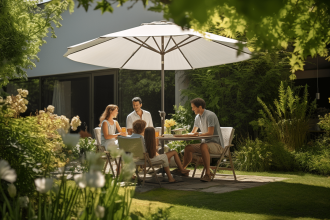 Parasol déporté élégant offrant ombre pour un événement en plein air