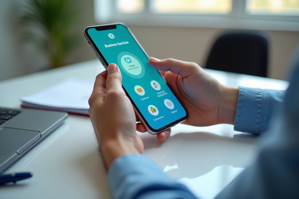 Main utilisant un smartphone pour analyser des services d