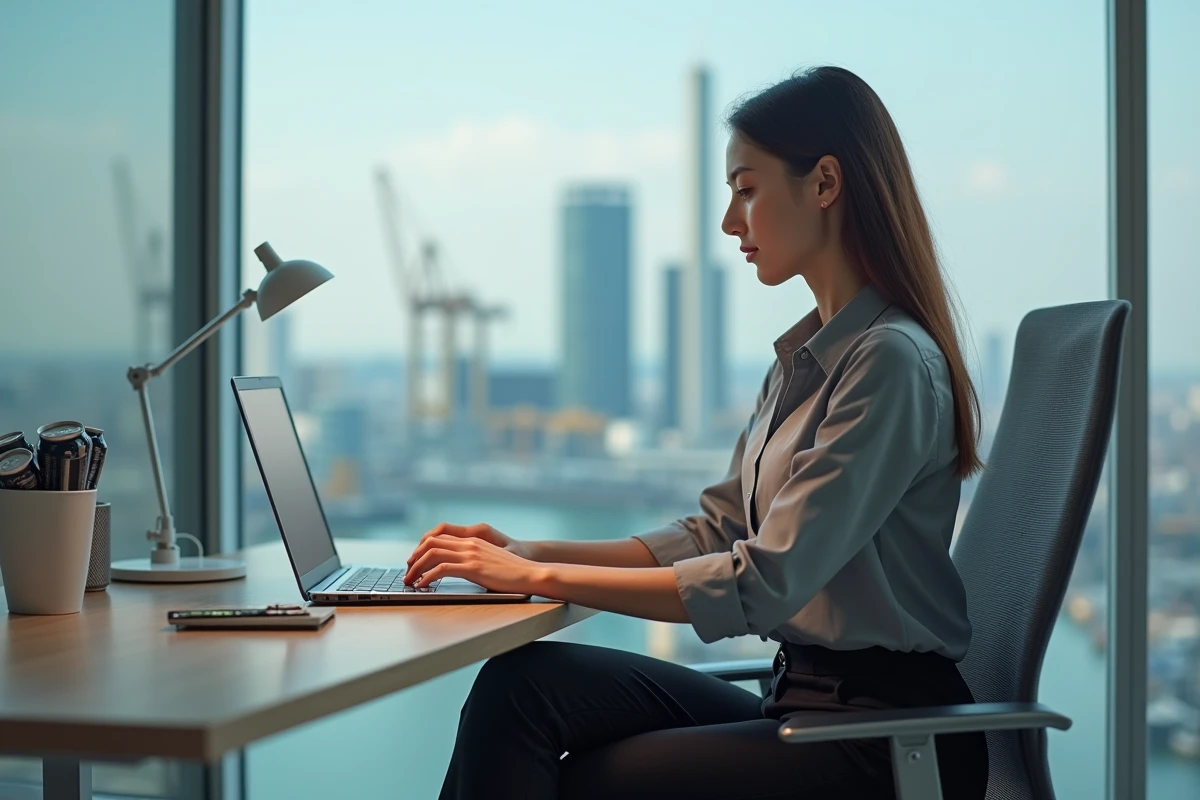 Jeune femme analysant prix des métaux dans un bureau moderne