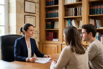 Avocate spécialisée en droit de la famille en consultation avec un couple lors d'une séparation à Rennes