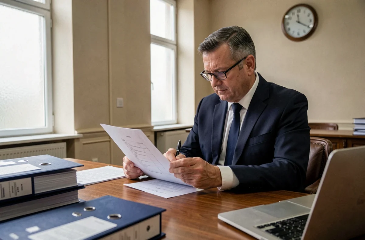 Professionnel consultant l'ordre du jour d'une commission dans un bureau institutionnel officiel