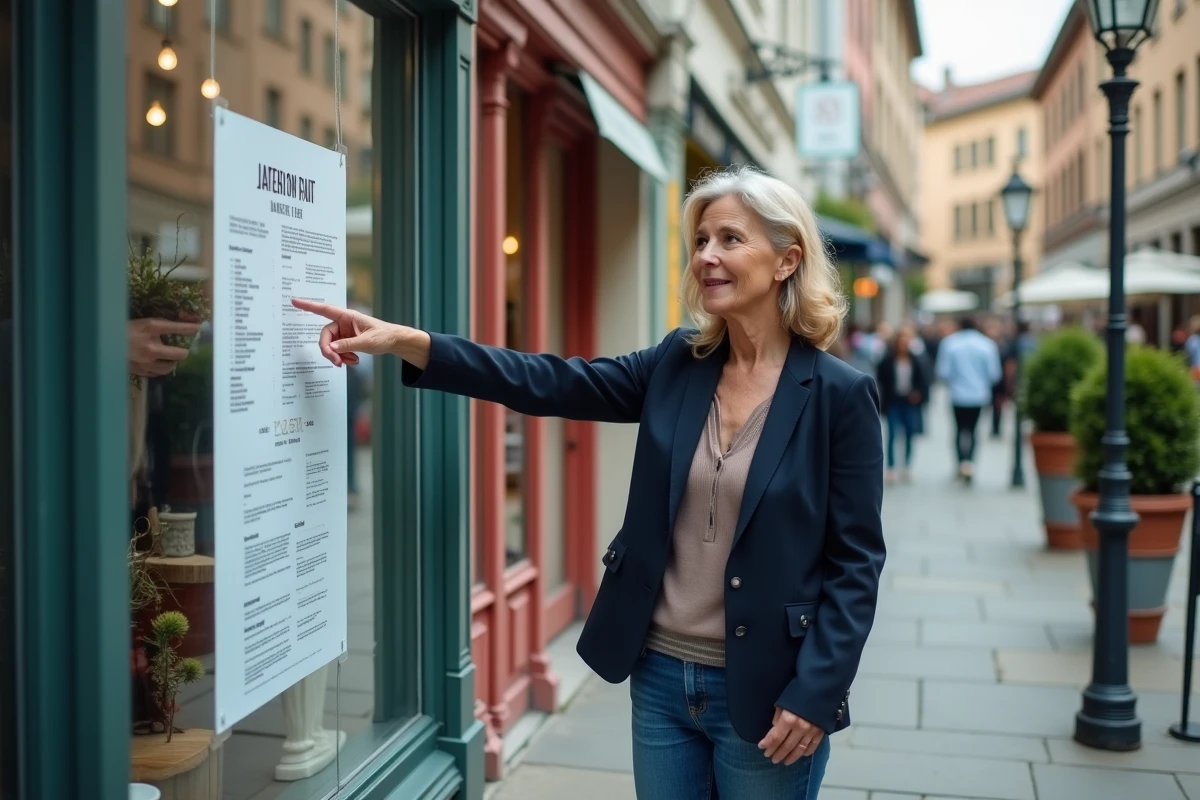 Directrice d'une association commerciale présentant un plan d'action pour revitaliser une rue commerçante de quartier