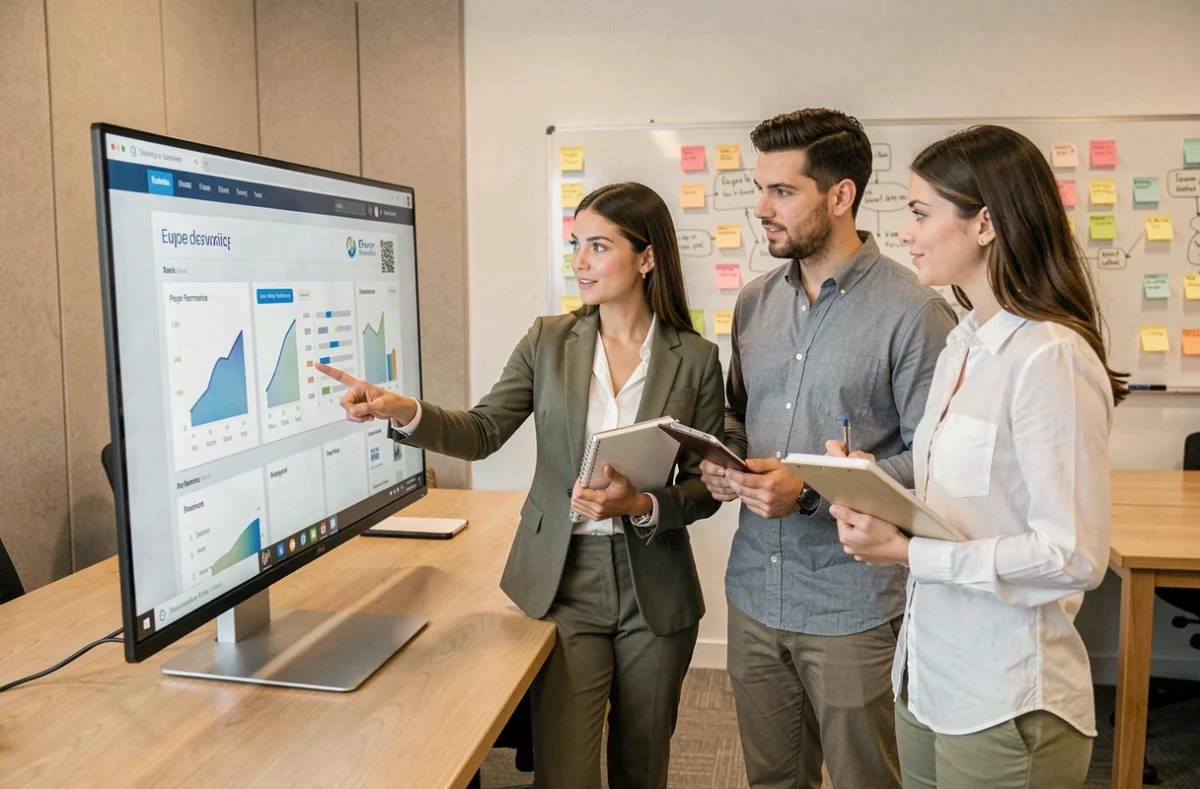 Équipe d'une agence marketing analysant les performances d'une campagne digitale pour accompagner une PME