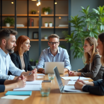 Groupe divers d'employes en réunion de travail