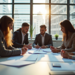 Groupe de professionnels collaborant dans un bureau lumineux