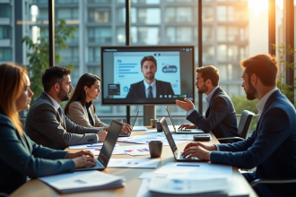 Groupe de professionnels en réunion dans un bureau moderne