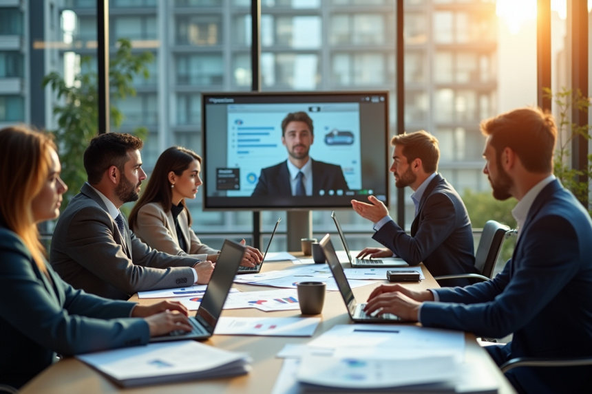 Groupe de professionnels en réunion dans un bureau moderne