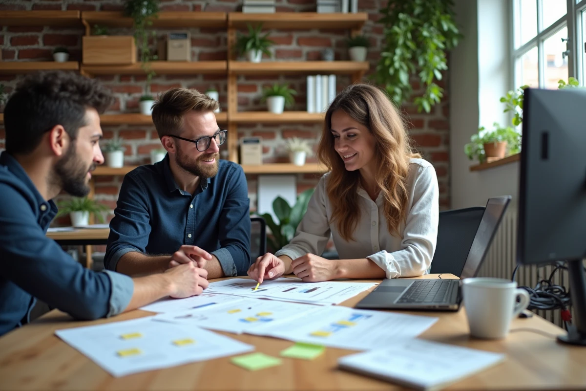Équipe tech en atelier de décision pour choisir entre développement et achat d'un portail métier
