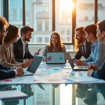 Groupe de professionnels discutant de graphiques de vente