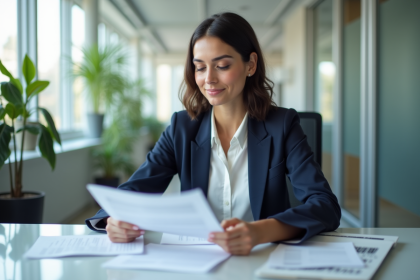 Femme d'affaires en bureau moderne et lumineux