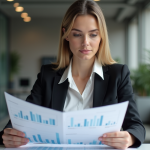 Jeune femme professionnelle examinant des graphiques au bureau