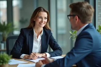 Femme professionnelle écoute un client frustré au bureau