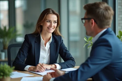 Femme professionnelle écoute un client frustré au bureau