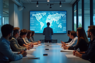 Groupe diversifié apprenant l'intelligence artificielle en réunion
