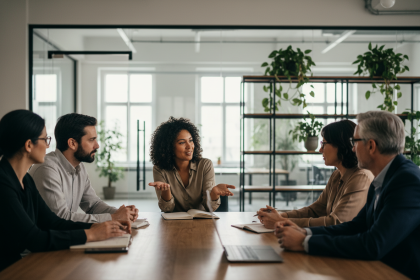Groupe de collègues divers en réunion de travail
