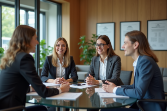 Groupe de professionnels en discussion sur la durabilite