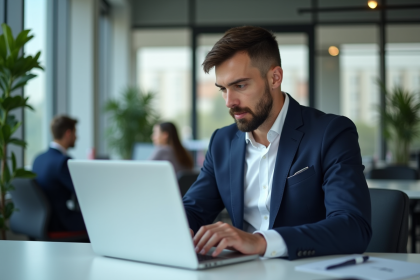 Homme d'affaires en costume dans un bureau moderne