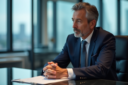 Homme d'affaires en costume dans un bureau moderne
