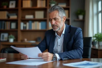 Homme d'affaires en costume bleu dans un bureau professionnel
