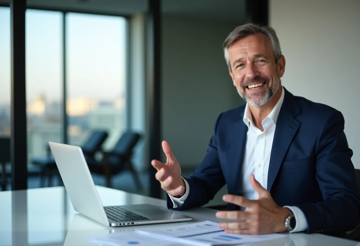 Homme d'affaires confiant dans une salle de réunion moderne