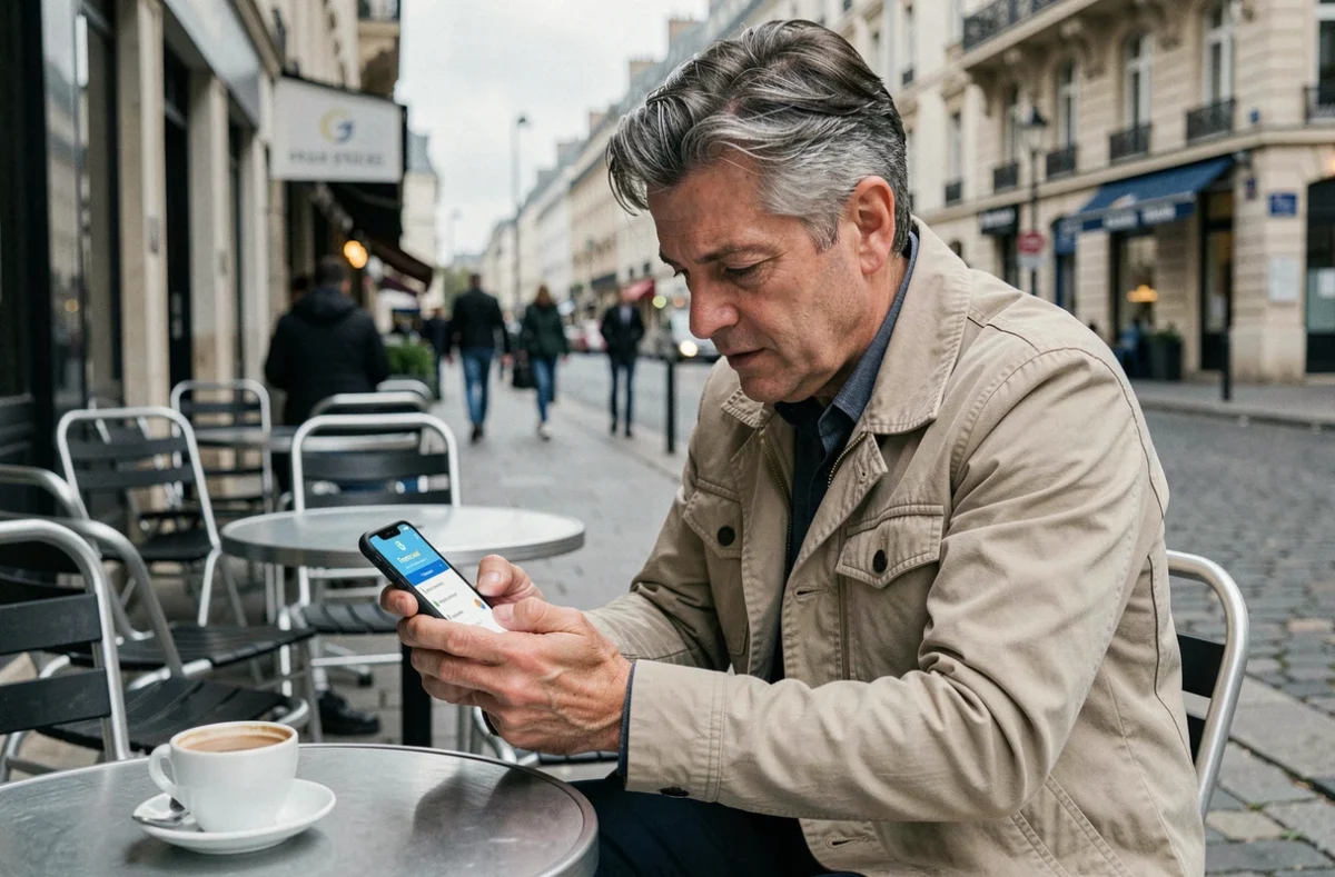 Homme consultant son application France Travail sur smartphone pour vérifier son allocation ASP en reprise partielle