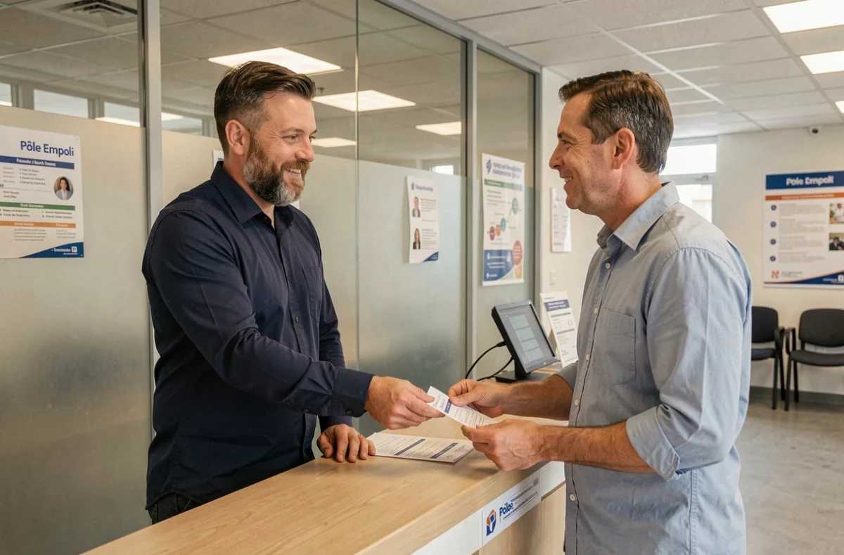 Homme déposant un dossier ASP dans une agence pour l'emploi lors d'une reprise de travail à temps partiel