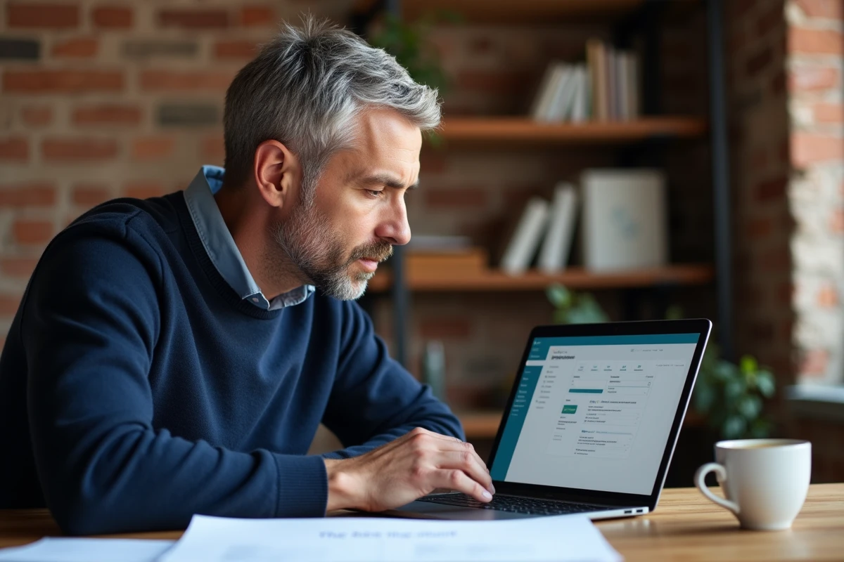 Homme en télétravail configurant l'intégration d'Ami Compta avec son logiciel comptable depuis un bureau à domicile
