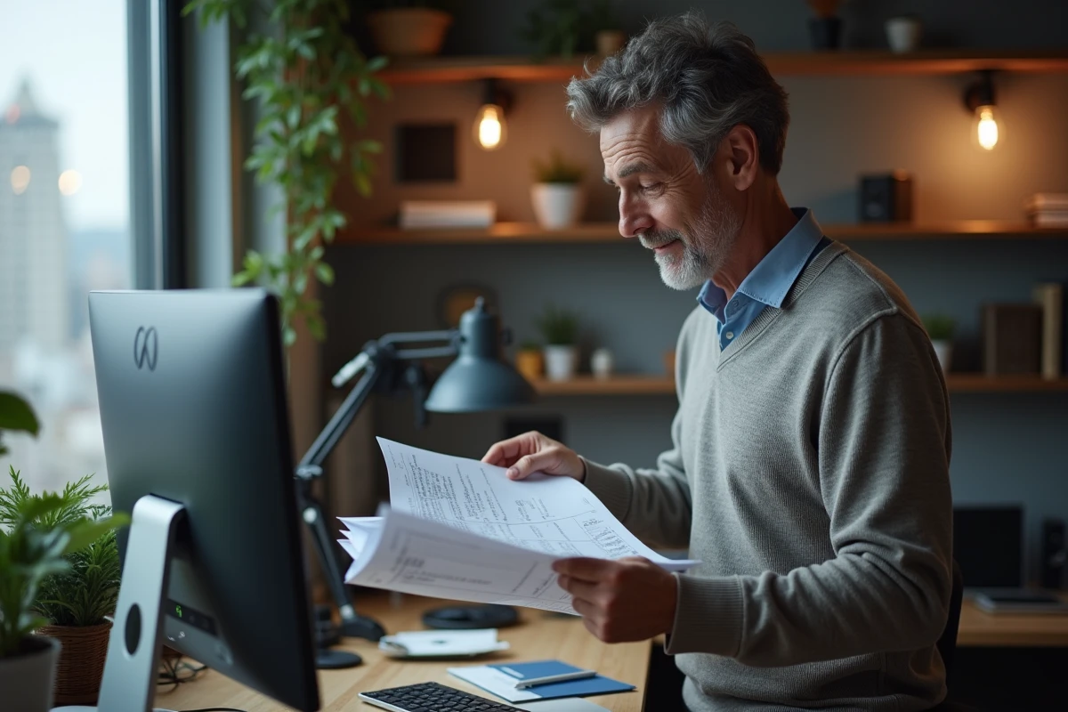 Homme en tenue décontractée travaillant à son bureau à domicile