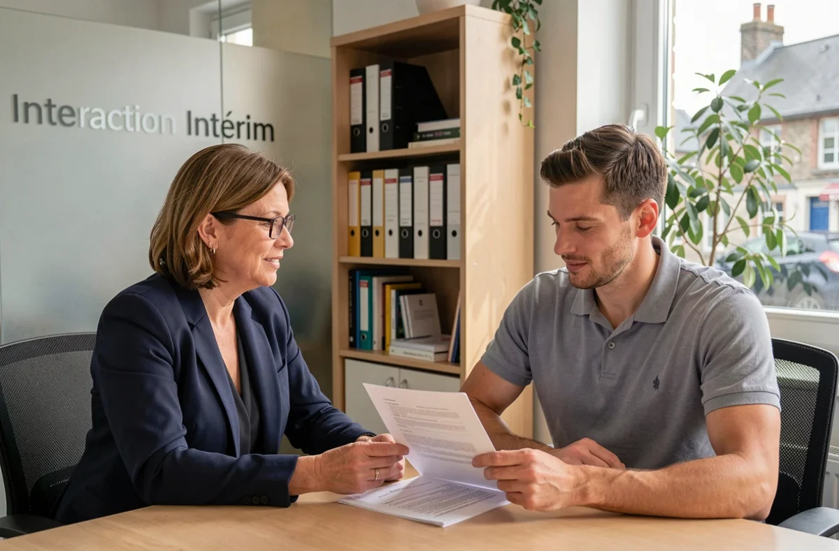Une recruteuse d'Interaction Intérim en entretien avec un candidat dans une agence bretonne