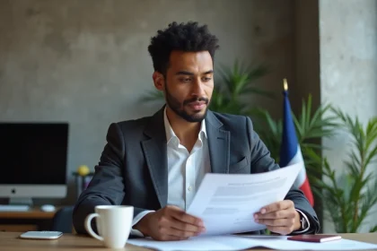 Jeune entrepreneur francais regardant des documents officiels