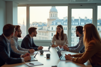 Jeune femme professionnelle en réunion marketing à Paris