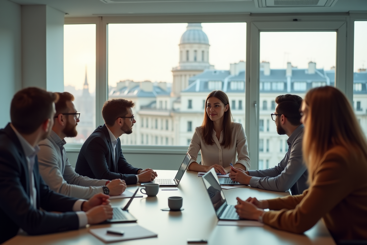Jeune femme professionnelle en réunion marketing à Paris