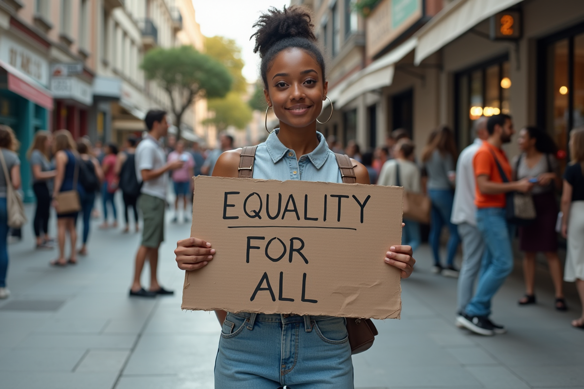 Jeune femme avec pancarte pour l