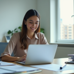 Jeune femme professionnelle travaillant sur son CV au bureau