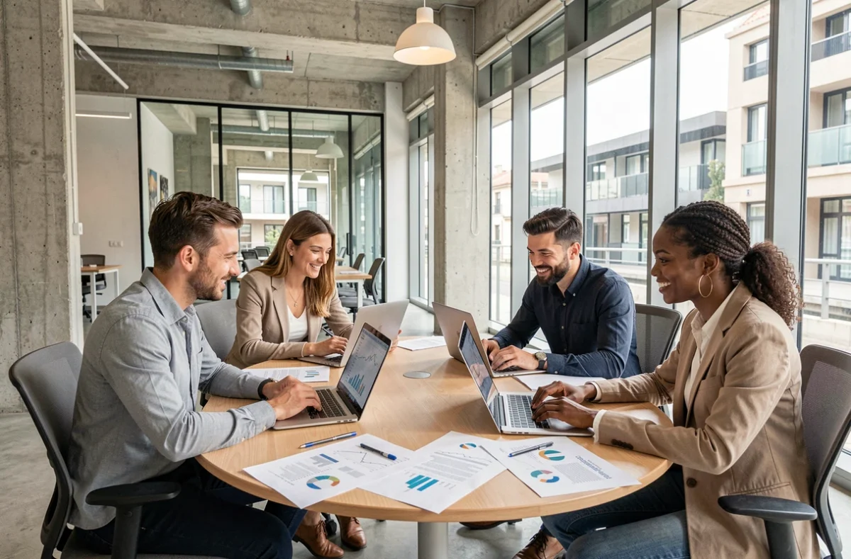 Équipe multisectorielle de Linking Talents en session de recrutement collaboratif en PACA