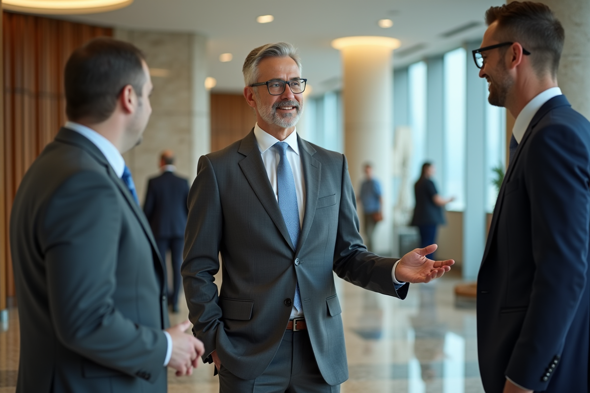 Manager conformité discutant dans le lobby d