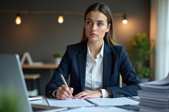 Responsable conformité en bureau avec documents