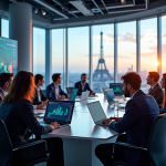 Réunion d'entreprise moderne avec équipe diverse à Paris