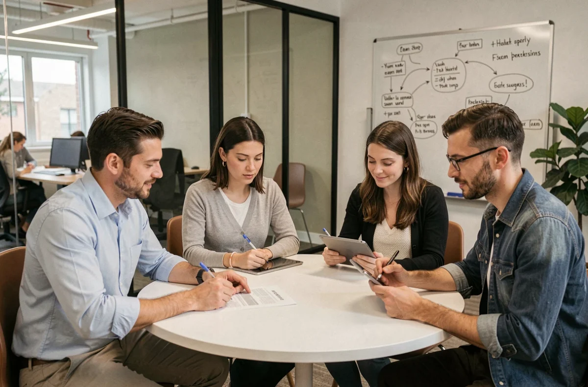Salle de réunion privée dans un espace de coworking avec des professionnels en réunion collaborative