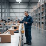 Superviseur en warehouse observant robots autonomes