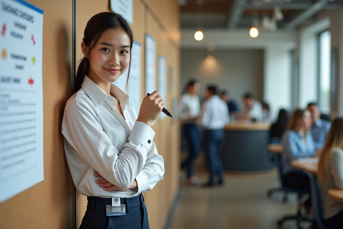 Superviseure postale écrivant sur un tableau d