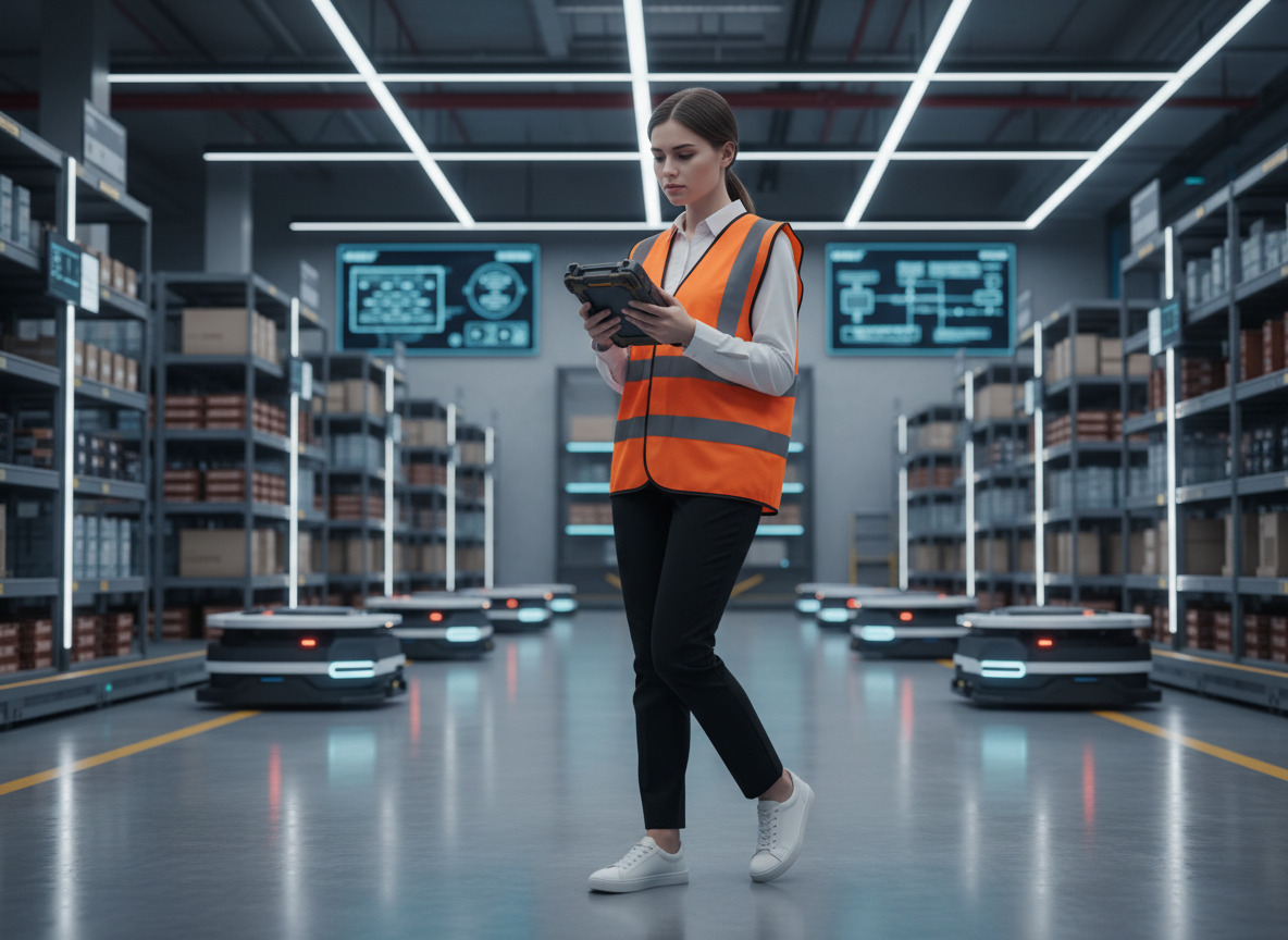 Technicien en warehouse vérifiant inventaire avec scanner